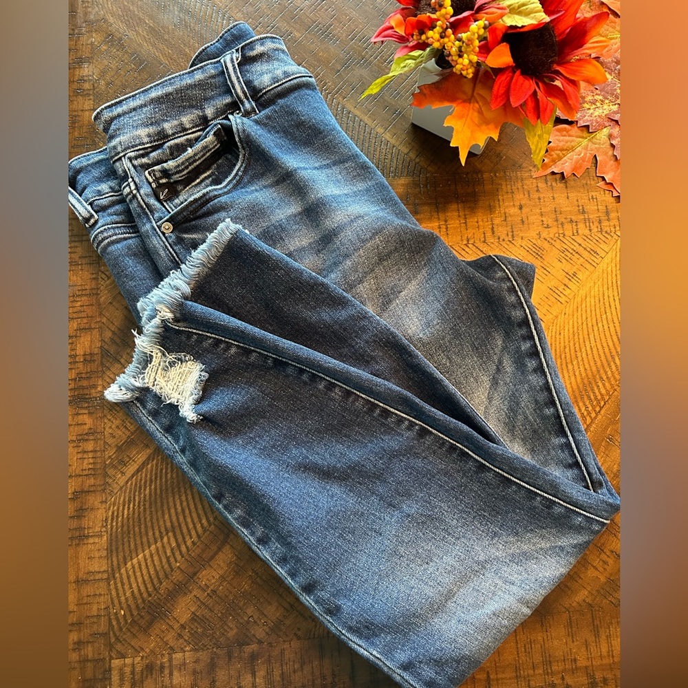 Kancan Skinny High Rise Dark Ripped Hem Jean 14 Plus